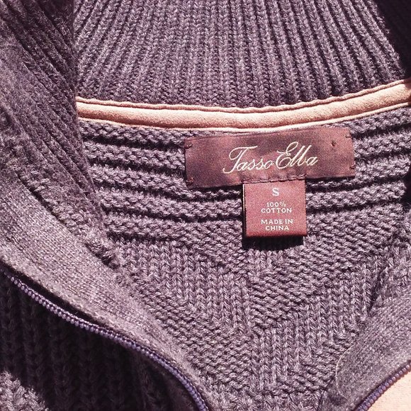 Y2K Tasso Elba Textured Knit Sweater Unisex Men's -S Ribbed Mock Neck Zip Grey - Picture 8 of 11